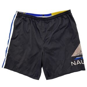 Vintage 90s Nautica Swim Trunks Men's Large Navy Sailboat Tropical Stretch Waist